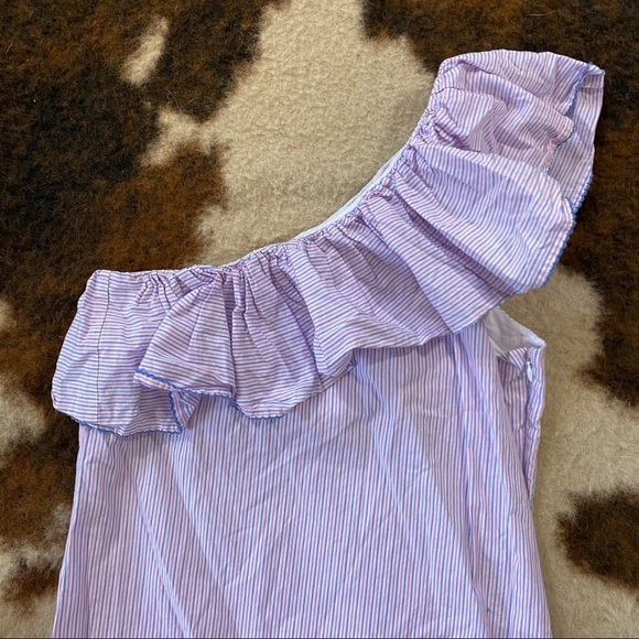 Parker One Shoulder Ruffle Dress Stripe Red Blue - Picture 2 of 7
